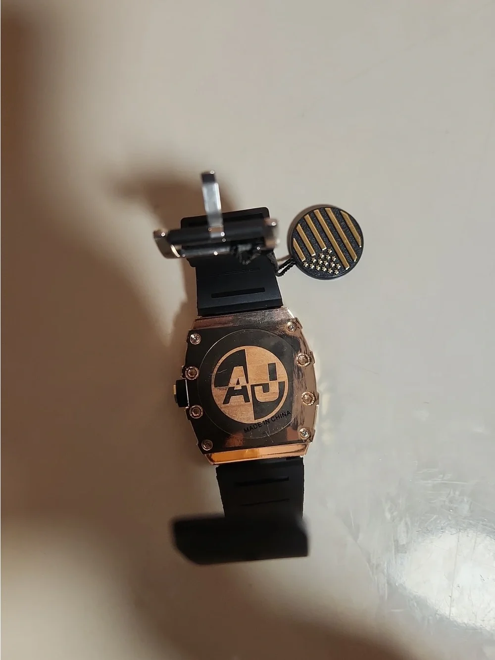 Rose Gold Tone Skeleton Men's Watch with Black Strap